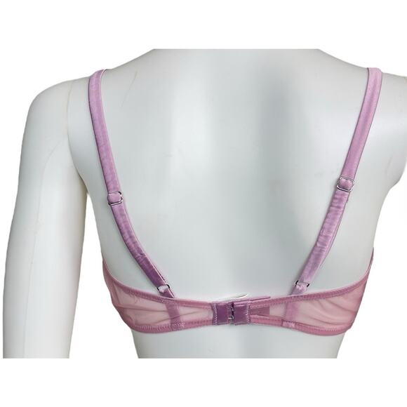 Fleur du Mal Women's 34DD Pink Monet Embroidered Sheer Balconette Bra EUC - Picture 2 of 4
